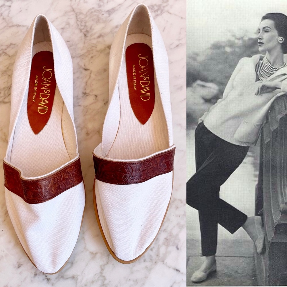 Vintage 80s Italian Canvas and Leather Slip on Espadrille - Picture 11 of 16